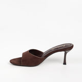 mule femme marron effet suédé à talon fin