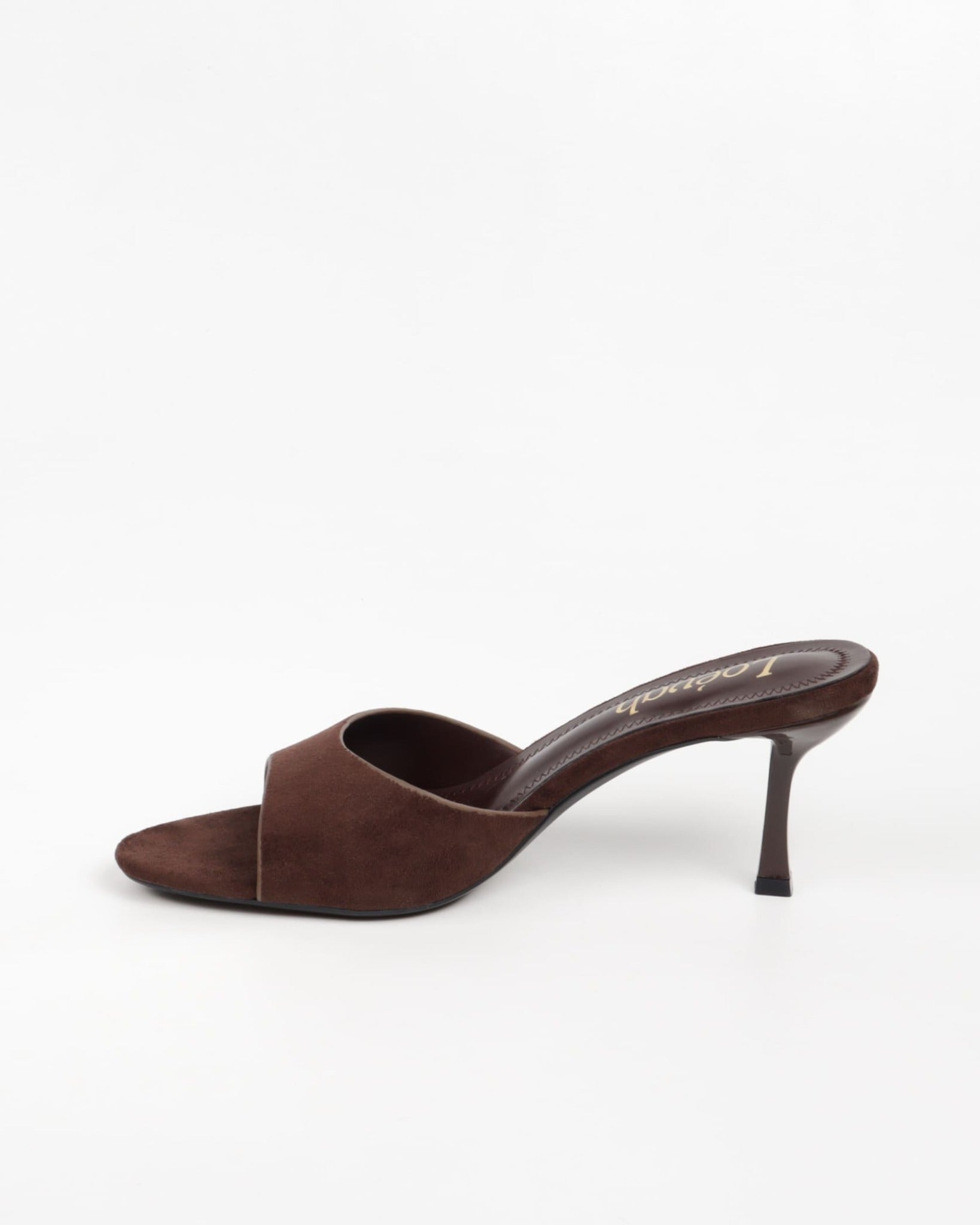 mule femme marron effet suédé à talon fin