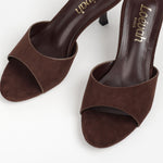 sandales mules femme à talon suédine marron 