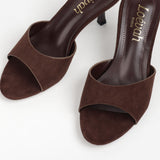sandales mules femme à talon suédine marron 