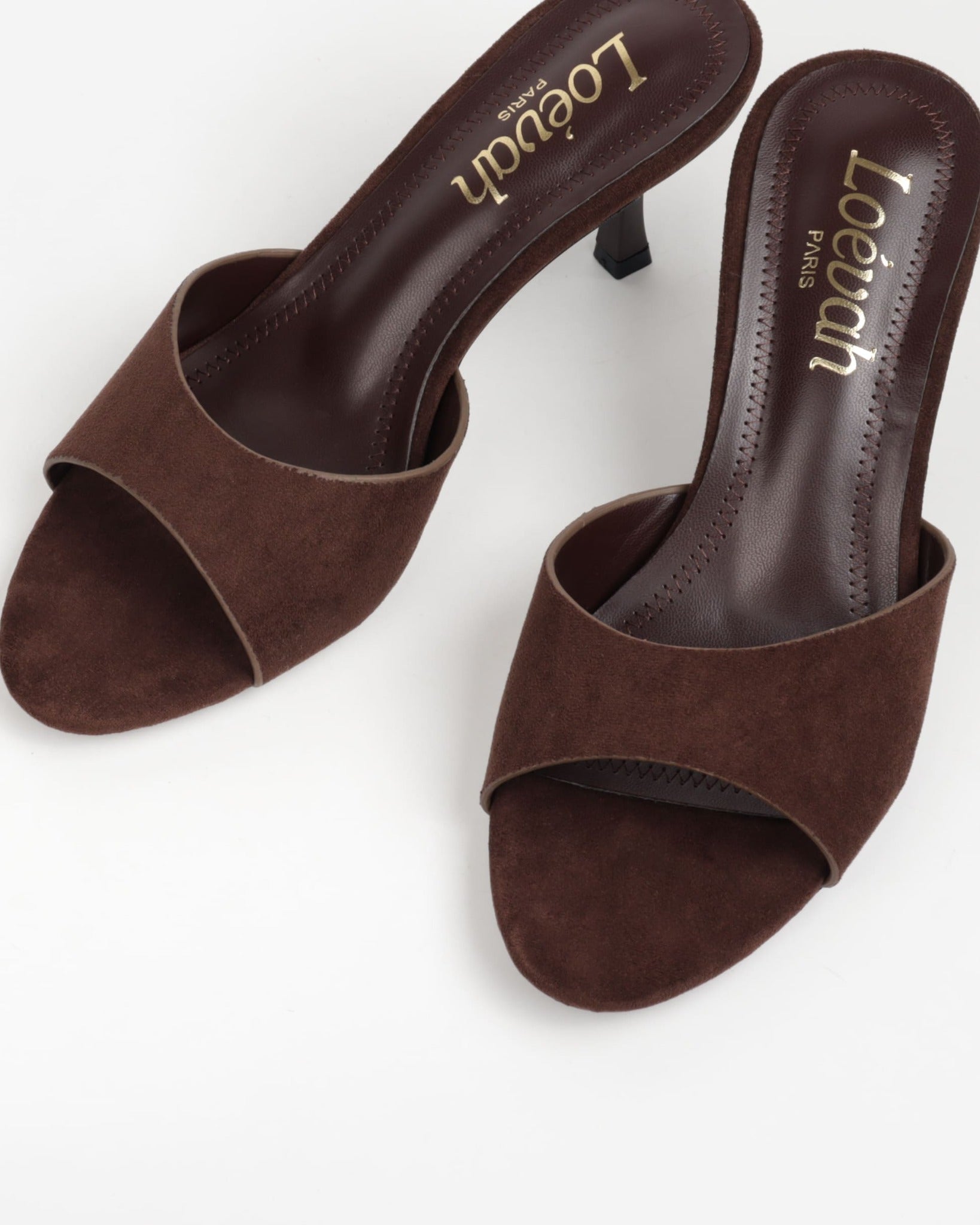 sandales mules femme à talon suédine marron 