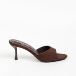 sandales mules femme à talon suède marron