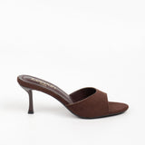 sandales mules femme à talon suède marron
