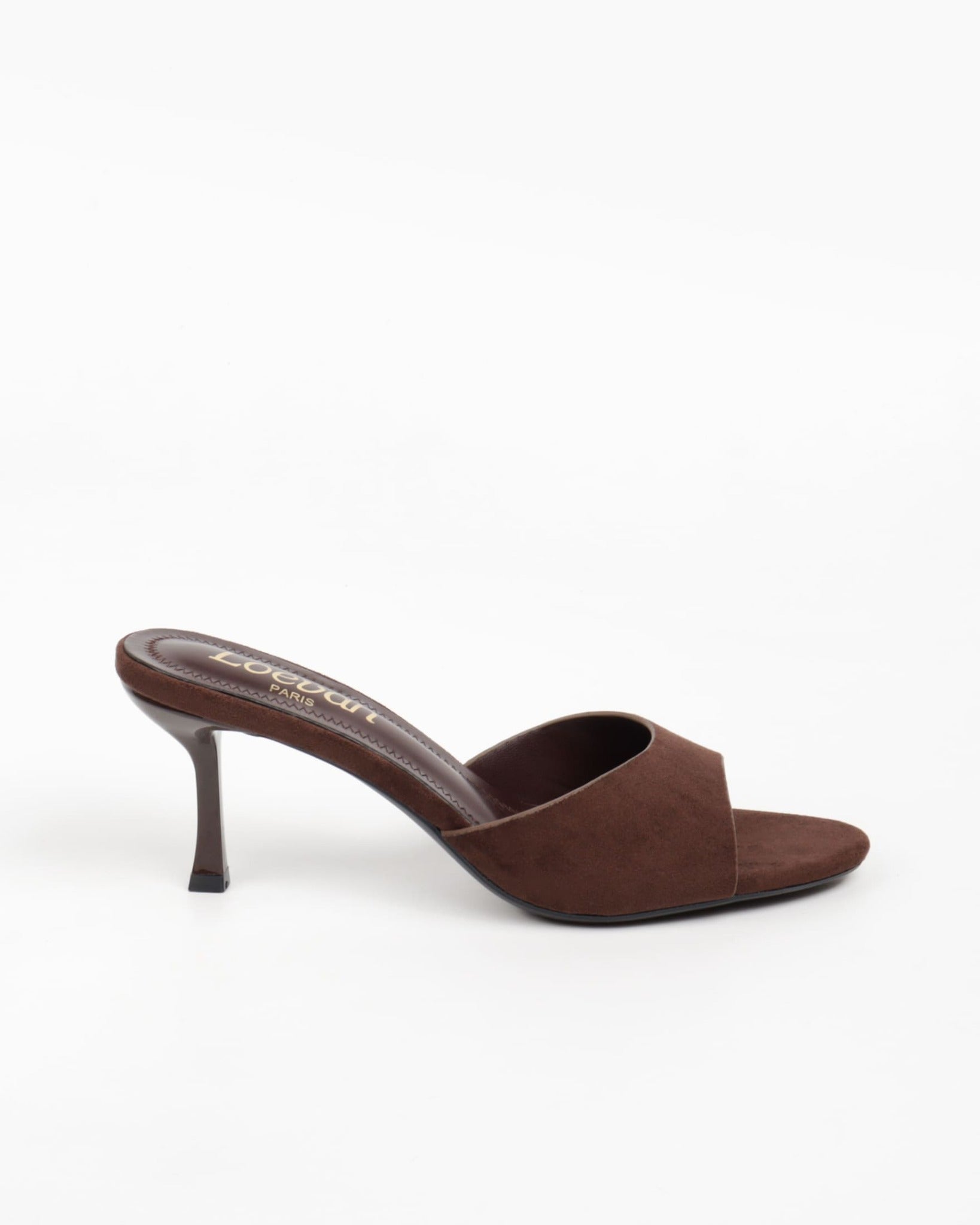 sandales mules femme à talon suède marron