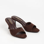 mules femme suédine marron à talon fin 