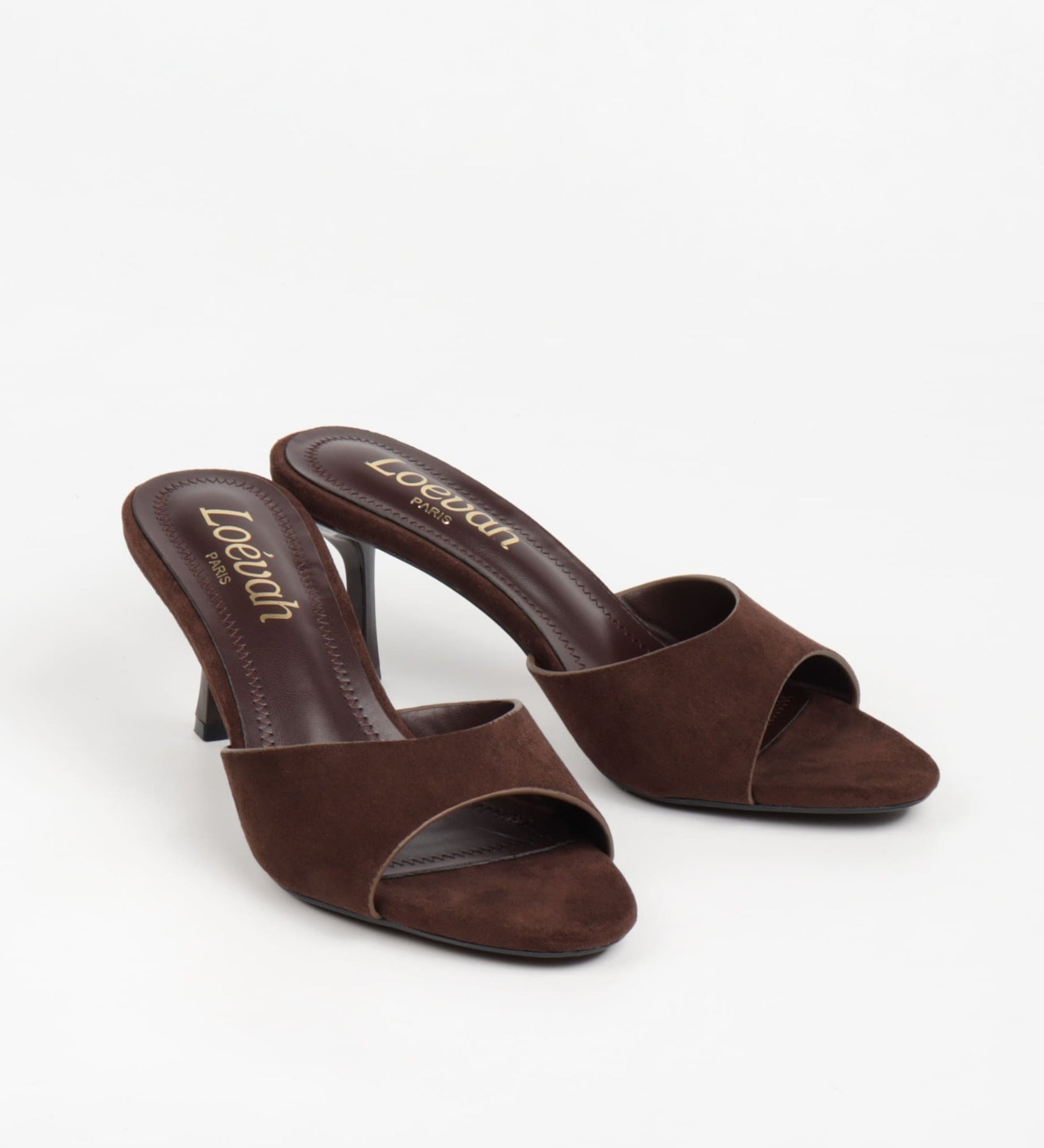 mules femme suédine marron à talon fin 