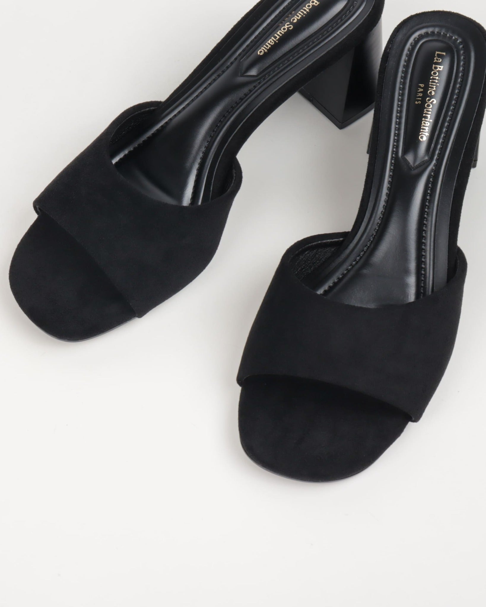 Mules femmes suédine noir à talon