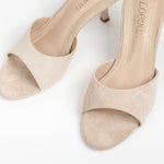 Mules femmes en suédine beige à talon fin