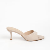 Mules femmes en suédine beige à talon