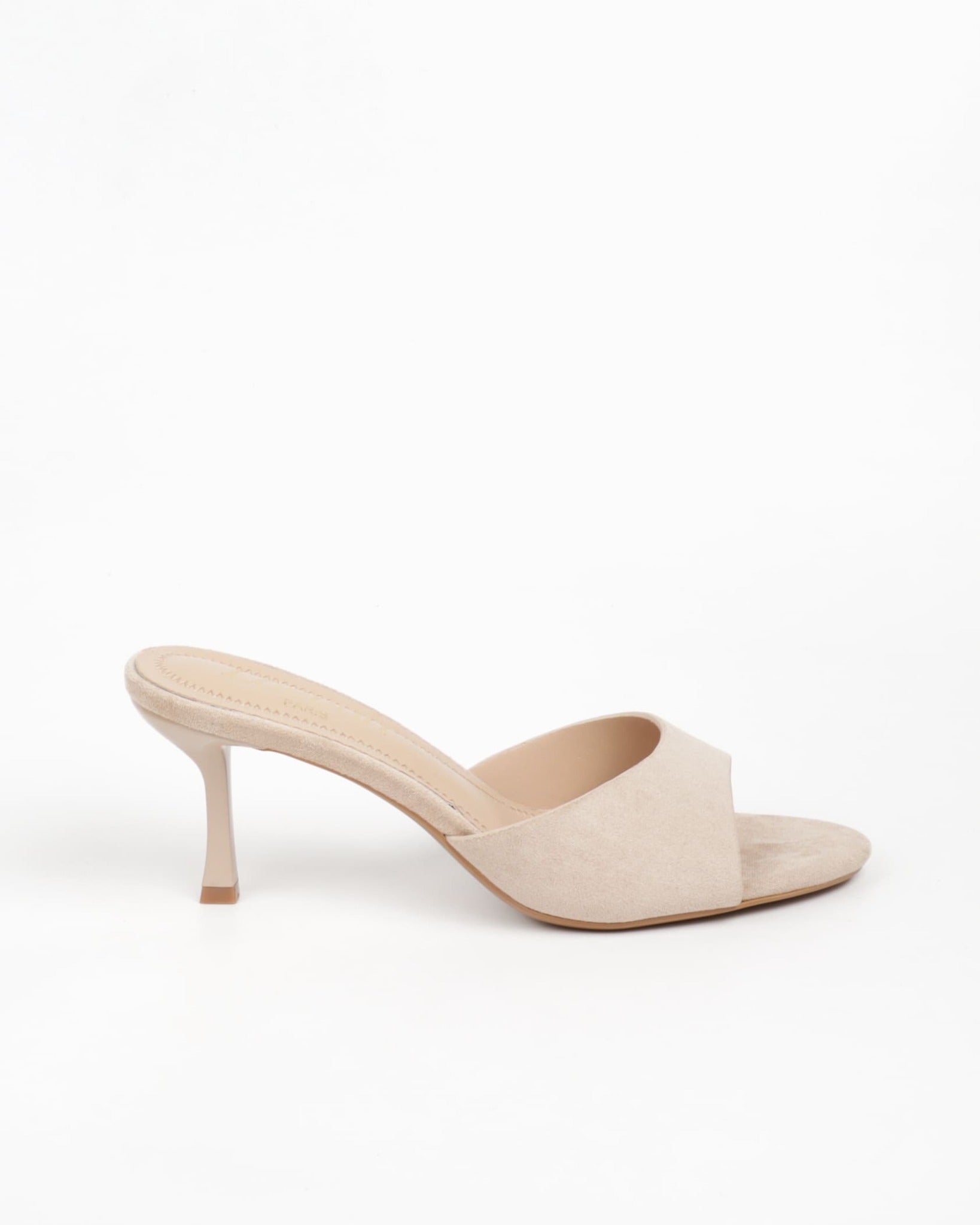 Mules femmes en suédine beige à talon