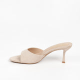 sandales mules femmes en suédine beige à talon