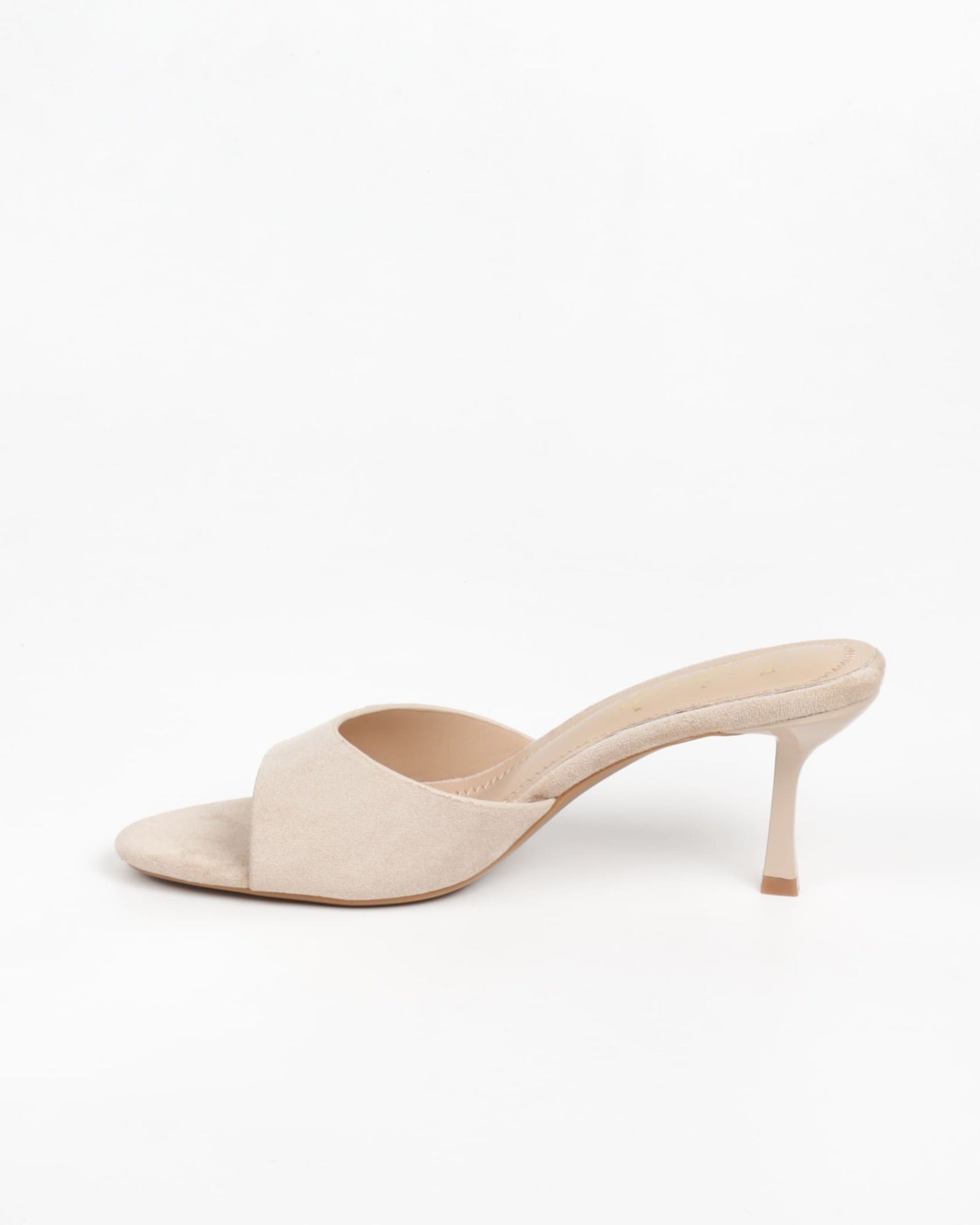 sandales mules femmes en suédine beige à talon
