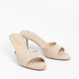 Mules femmes en suédine beige à talon fin