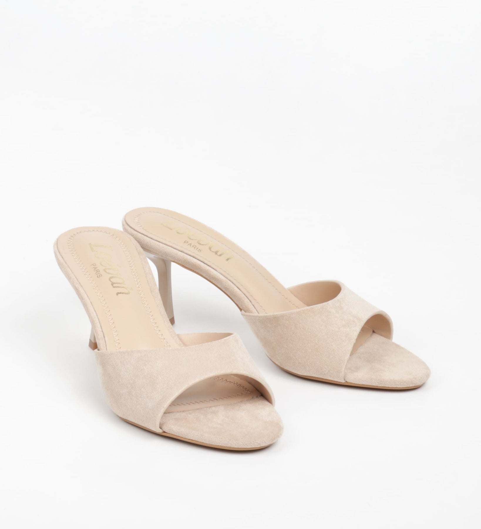Mules femmes en suédine beige à talon fin