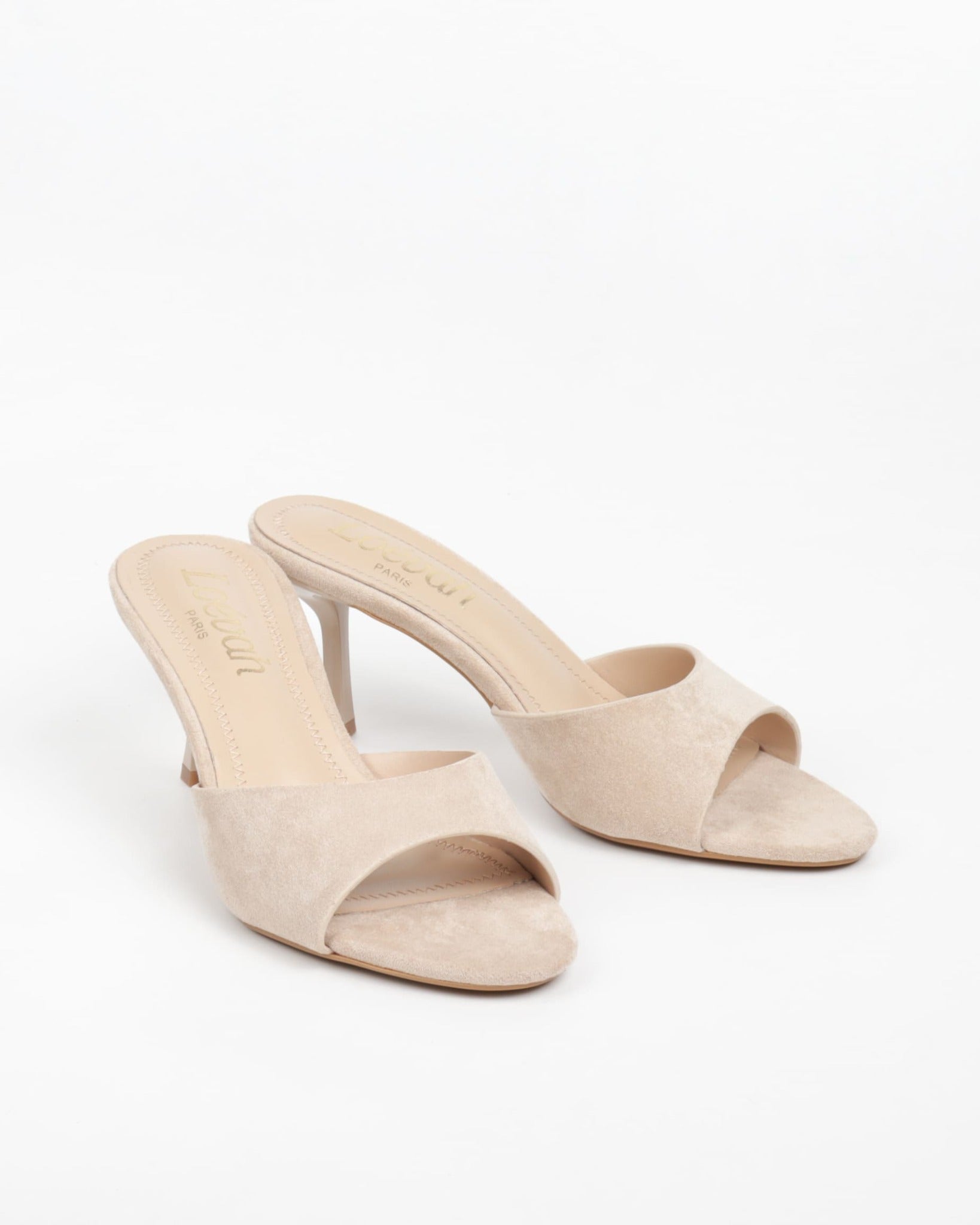 Mules femmes en suédine beige à talon fin