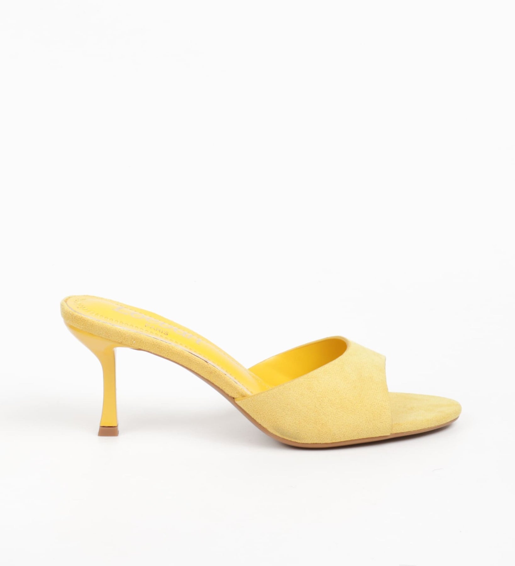 Mules femmes à talon en suédine jaune