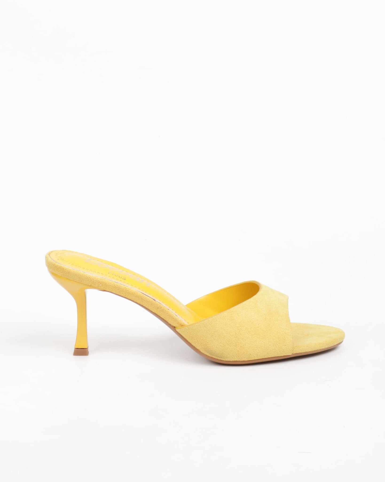 Mules femmes à talon en suédine jaune