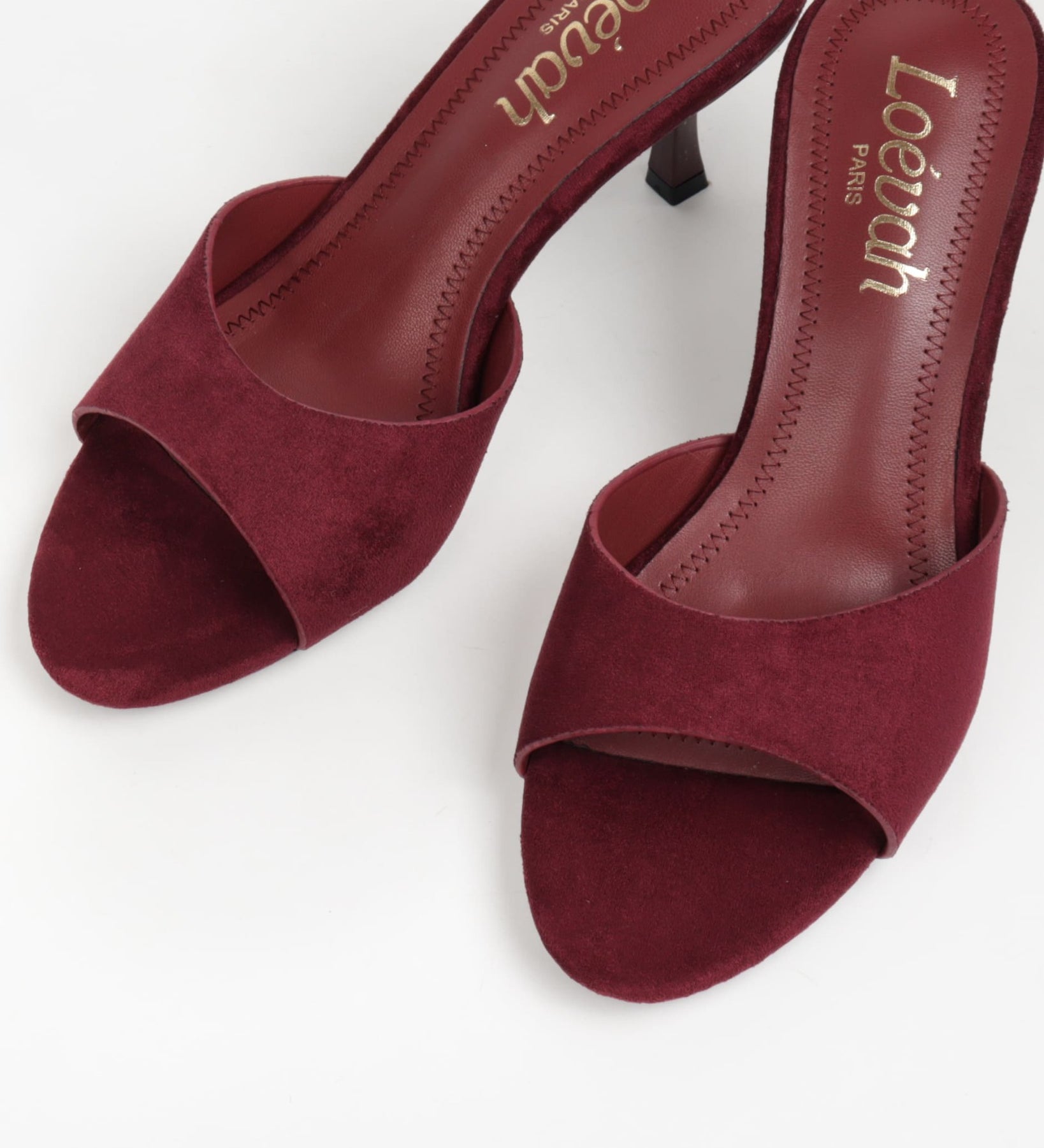 Mules femmes suédine bordeaux à talon 