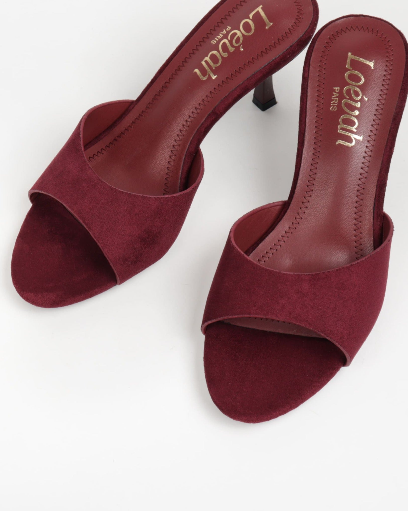 Mules femmes suédine bordeaux à talon 