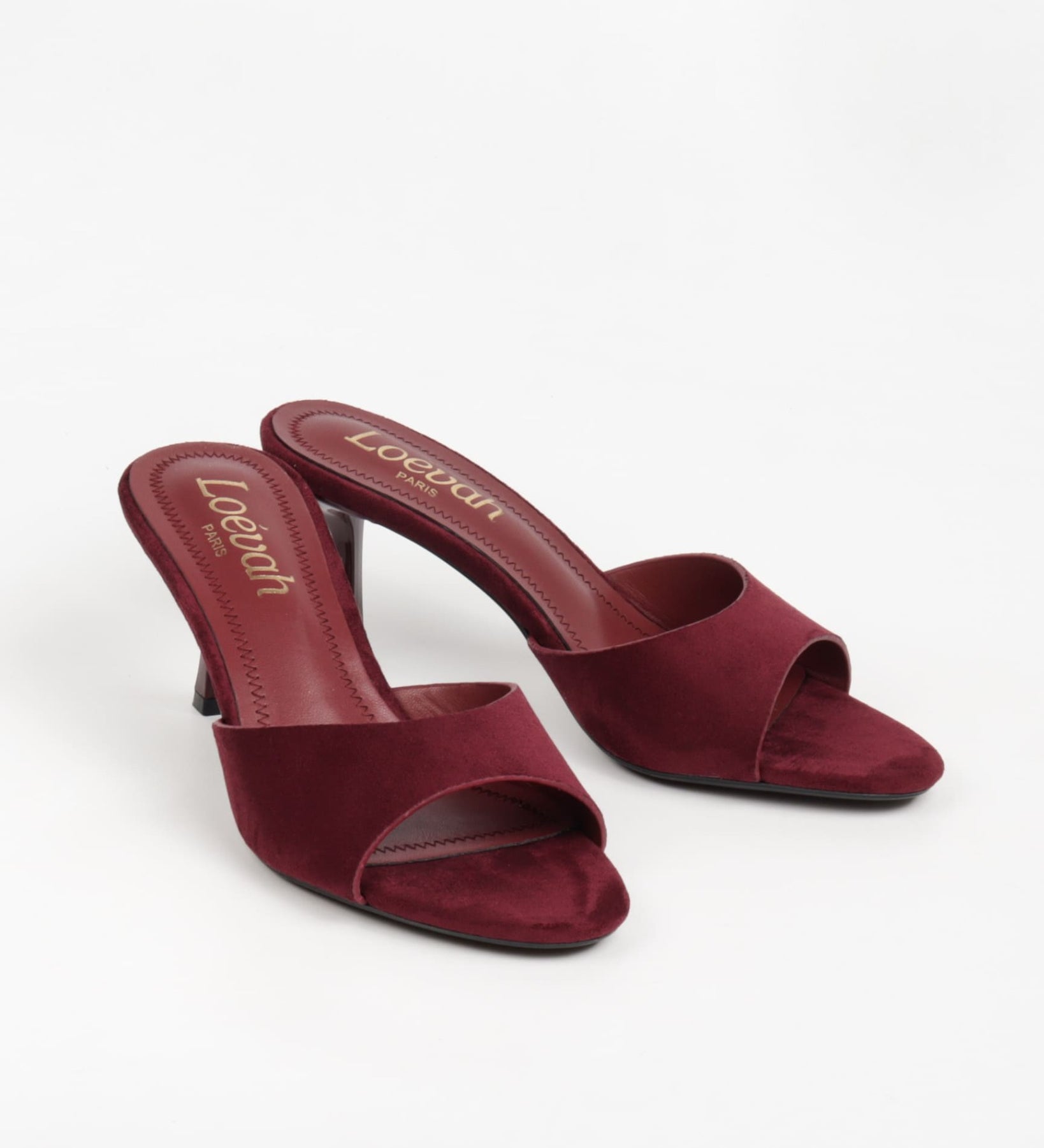 Sandales mules femmes suédine bordeaux à talon 