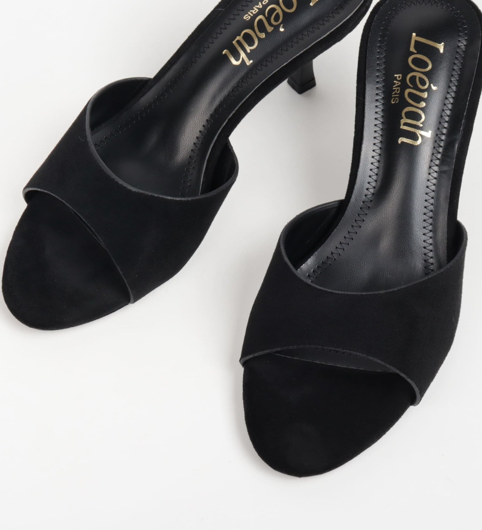 Mules femmes en suédine noir à talon