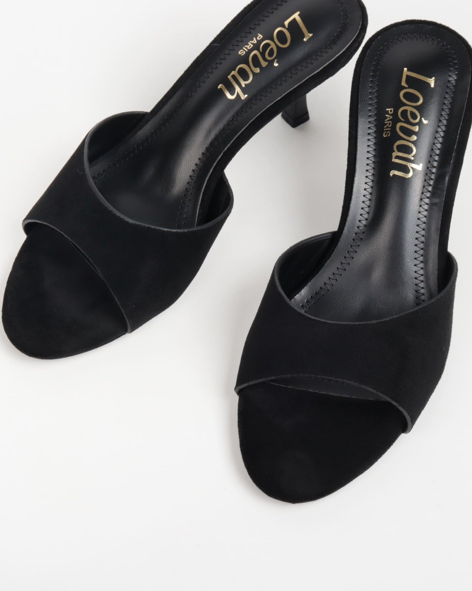 Mules femmes en suédine noir à talon