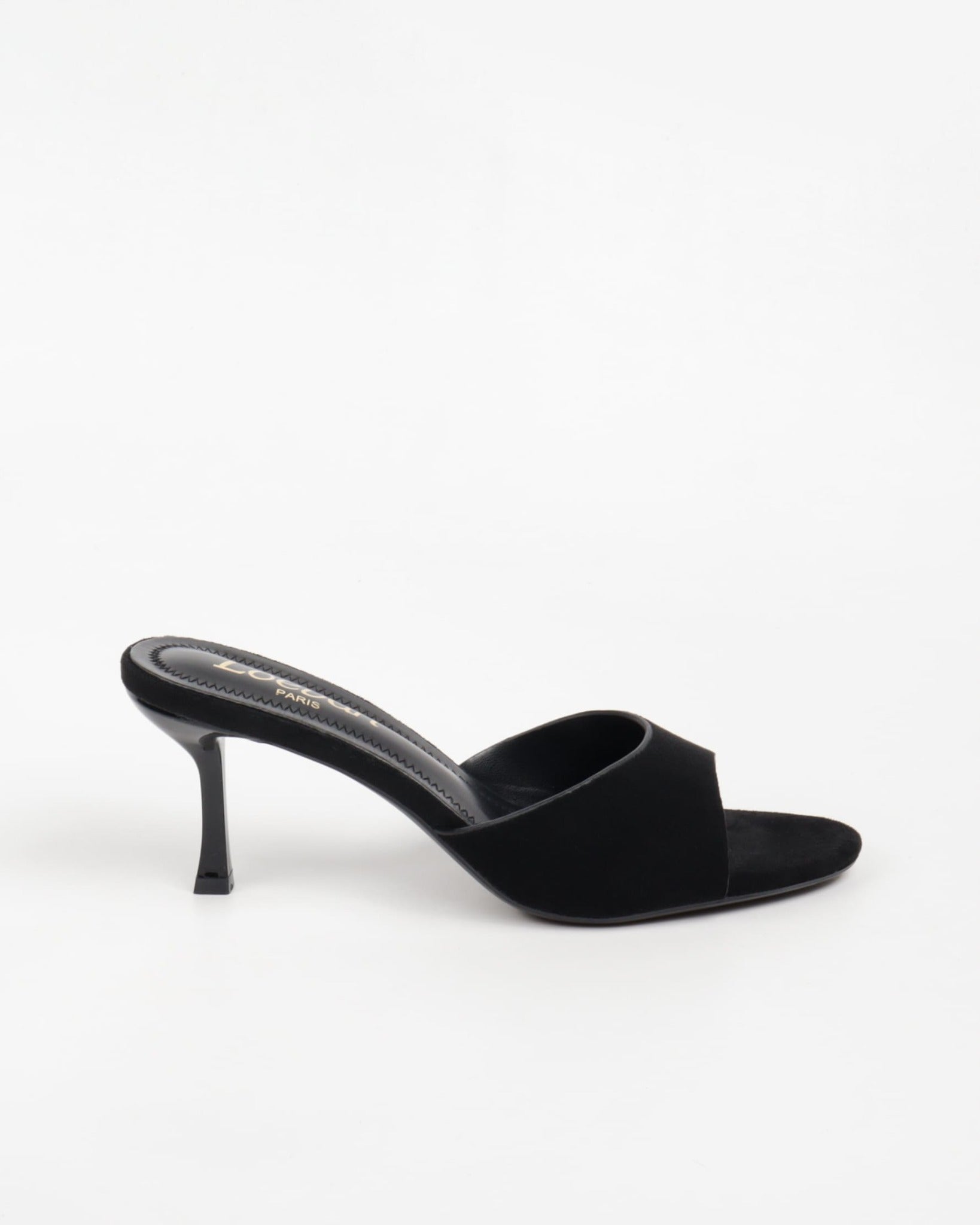 Mules femmes en suédine noir à talon