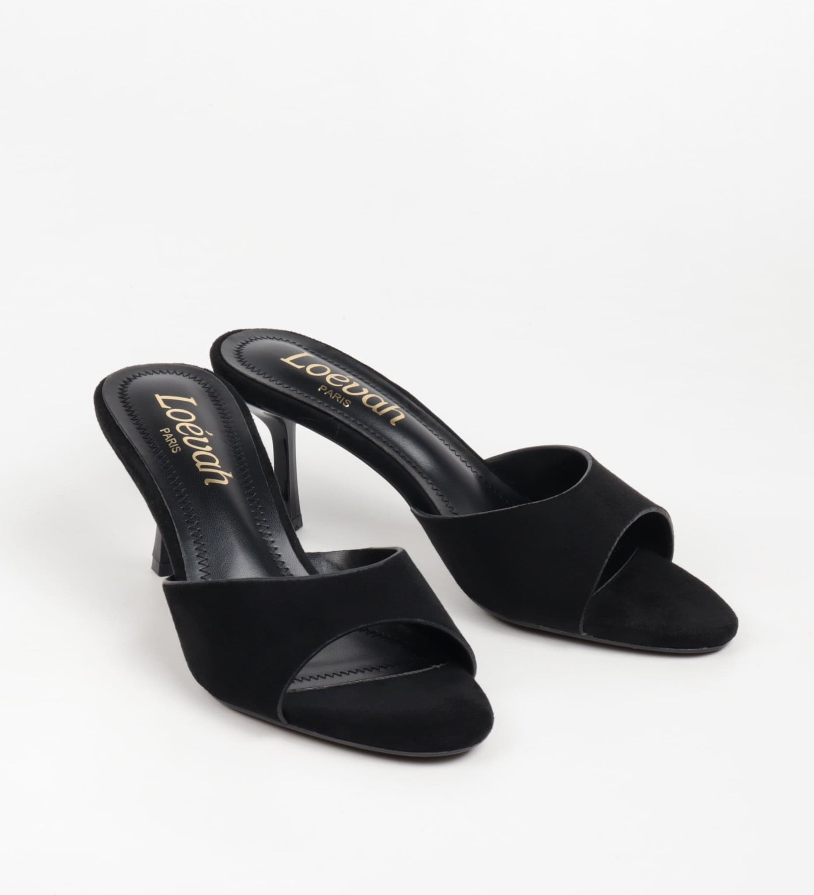 sandales mules femmes en suédine noir à talon