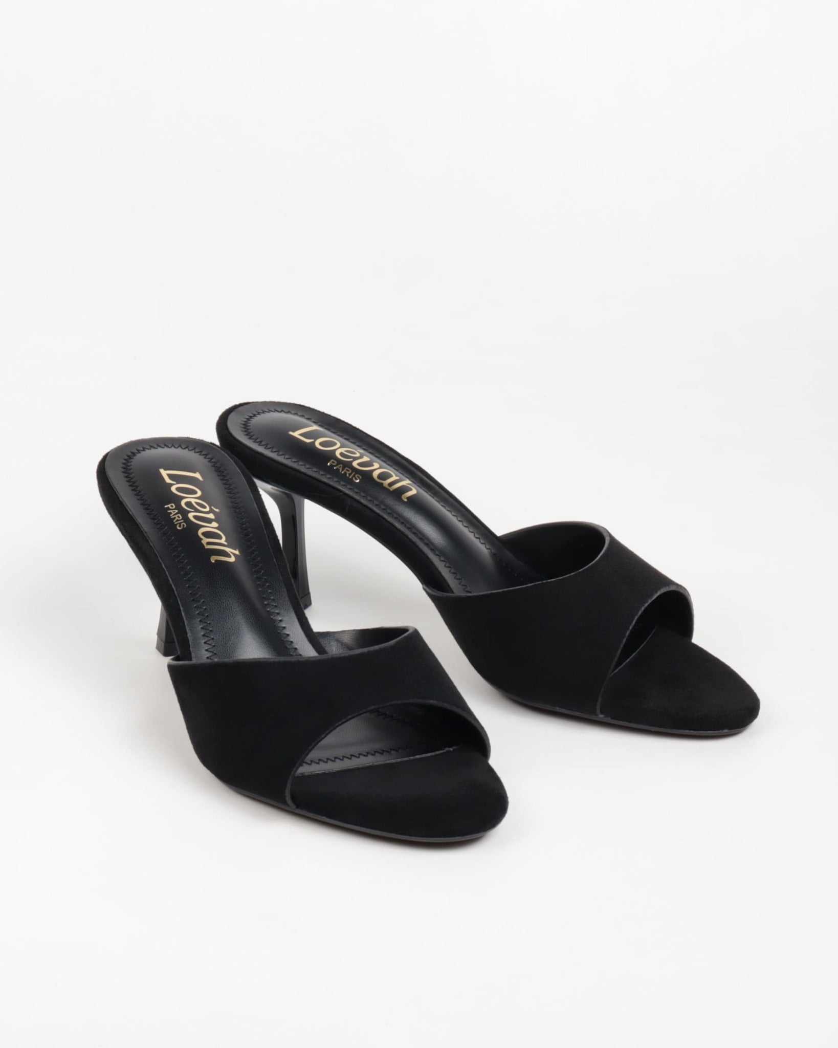 sandales mules femmes en suédine noir à talon