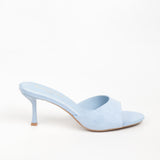 Mules femmes en suédine bleu à talon
