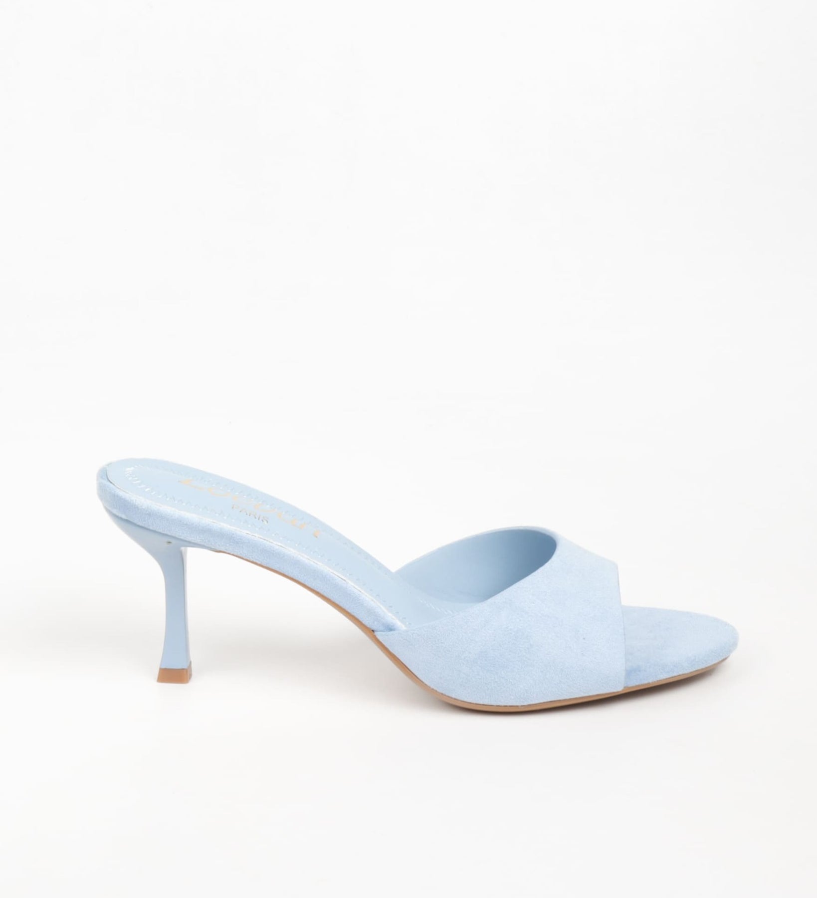 Mules femmes en suédine bleu à talon