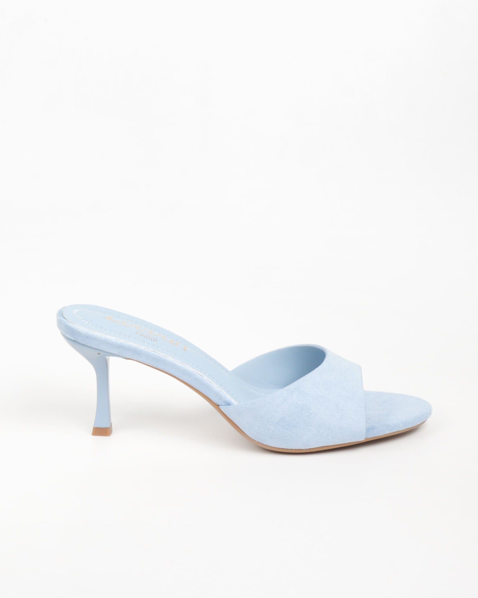 Mules femmes en suédine bleu à talon