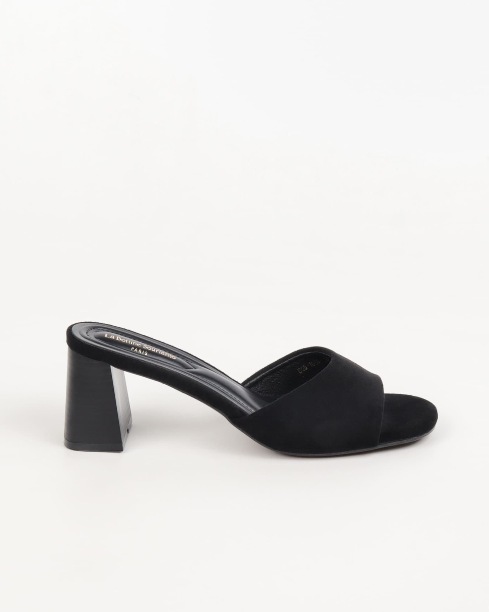 Mules femmes suédine noir à talon
