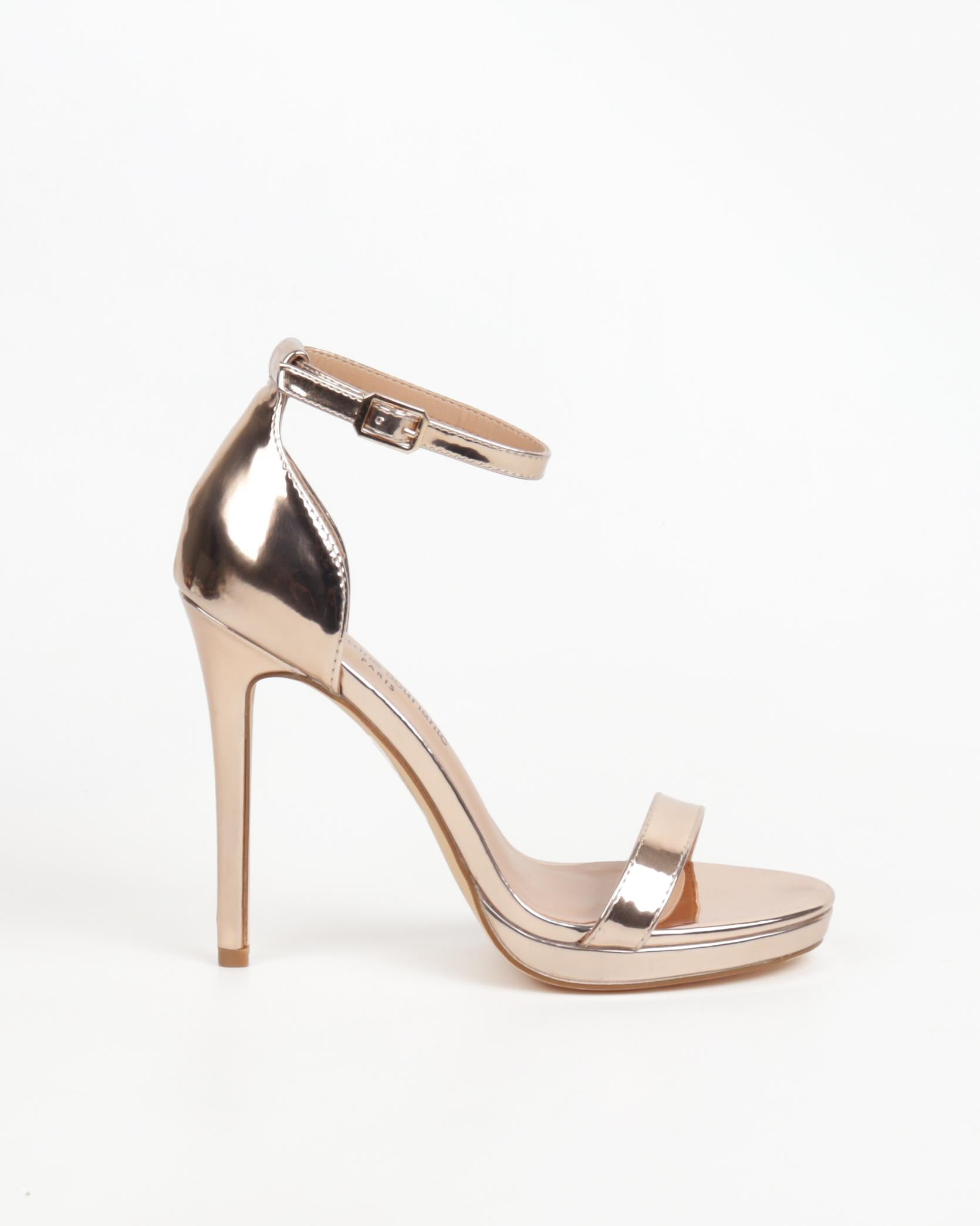 Sandales femmes soirée chic couleur champagne à talon aiguille