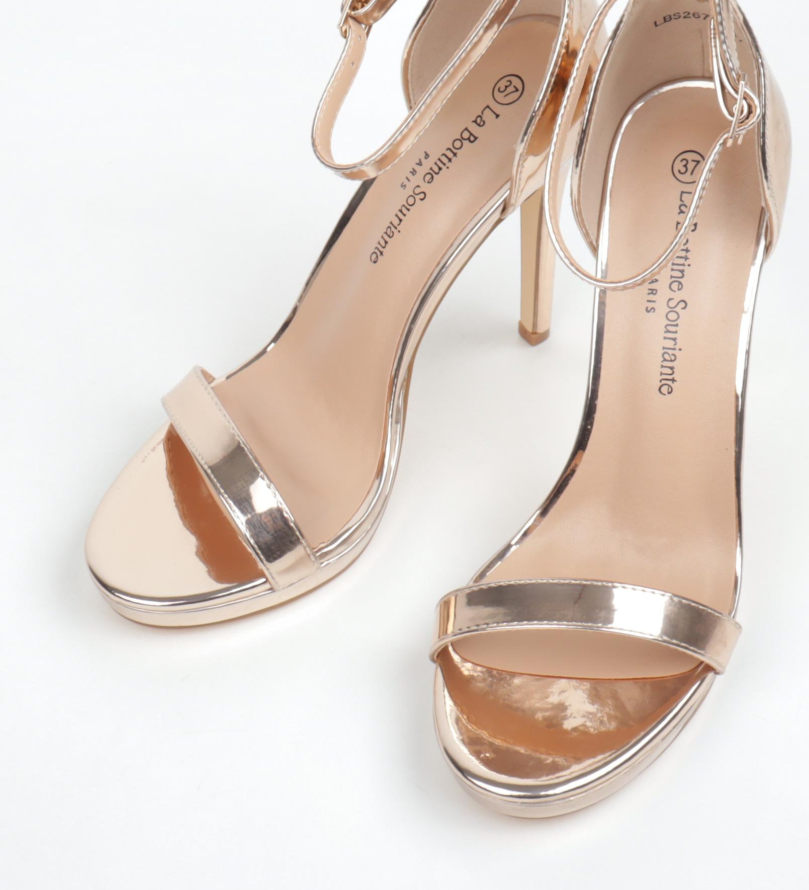 Sandales femmes à talon champagne et bride ajustable