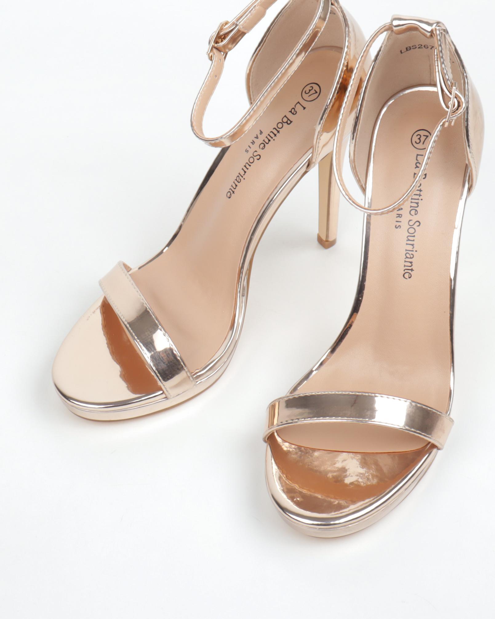 Sandales femmes à talon champagne et bride ajustable