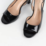 Sandale slingback femme vernie noir à bout ouvert et talon évasé