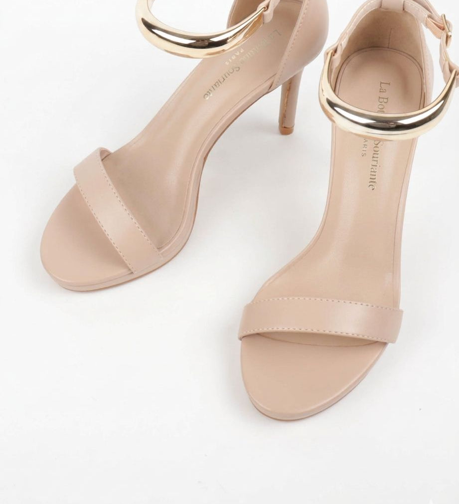 Sandales soirée femme Nude à talon avec bracelet bijou 