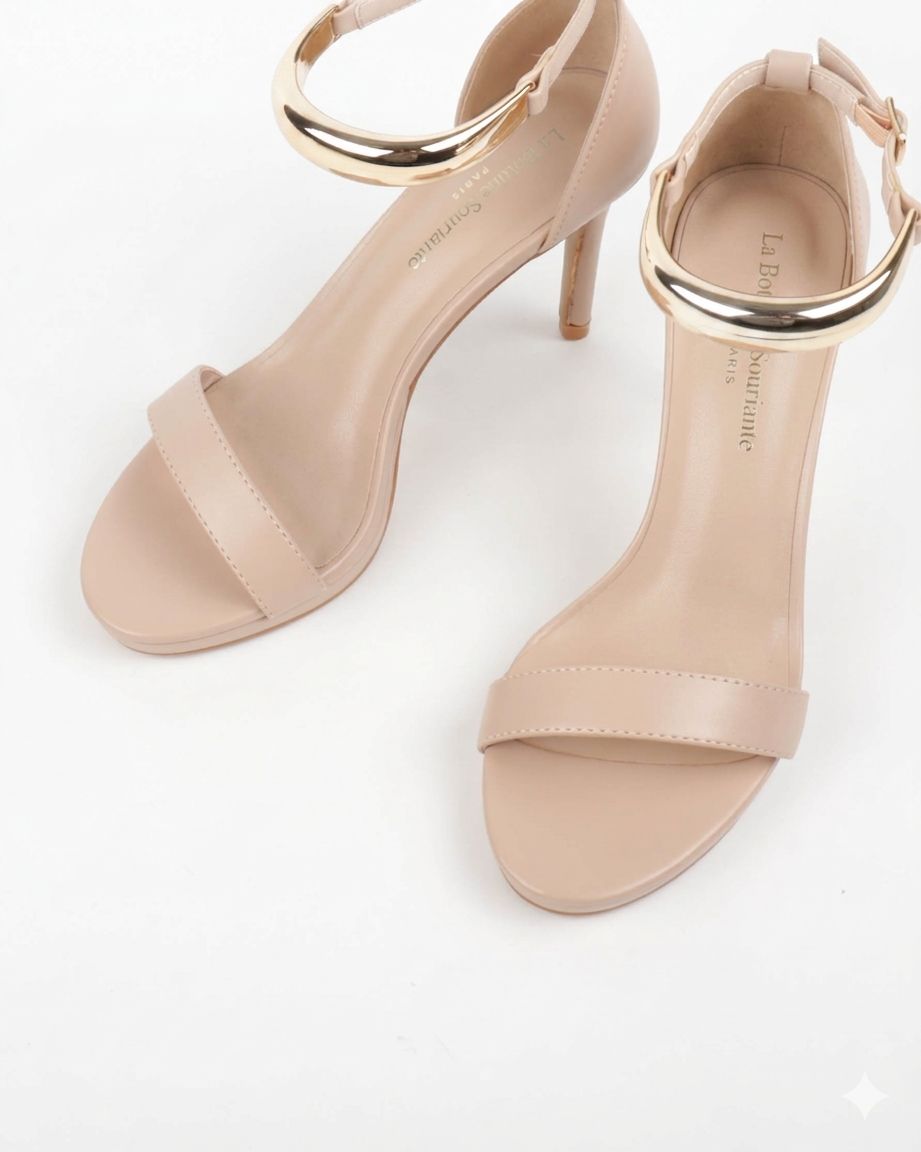 Sandales soirée femme Nude à talon avec bracelet bijou 