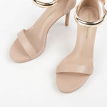 Sandales soirée femme Nude à talon avec bracelet bijou 