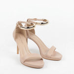 Sandales soirée femme Nude à talon avec bracelet bijou 